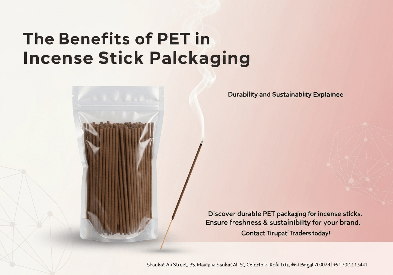 Discover durable PET packaging for incense sticks. Ensure freshness & sustainability for your brand. Contact Tirupati Traders today!