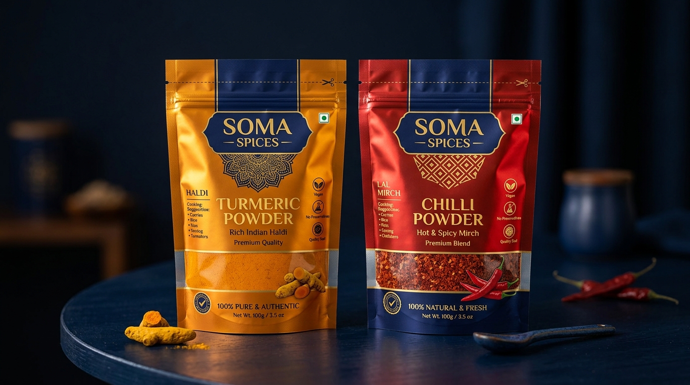 High-Barrier Laminated Spice Packaging Pouches - Tirupati Traders Kolkata