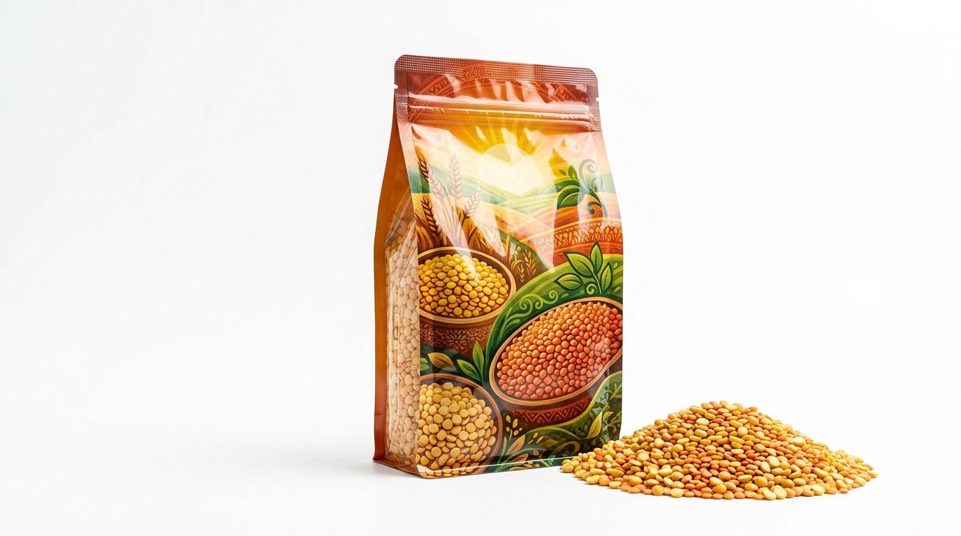 High-strength custom printed pouch for bulk pulses and lentils