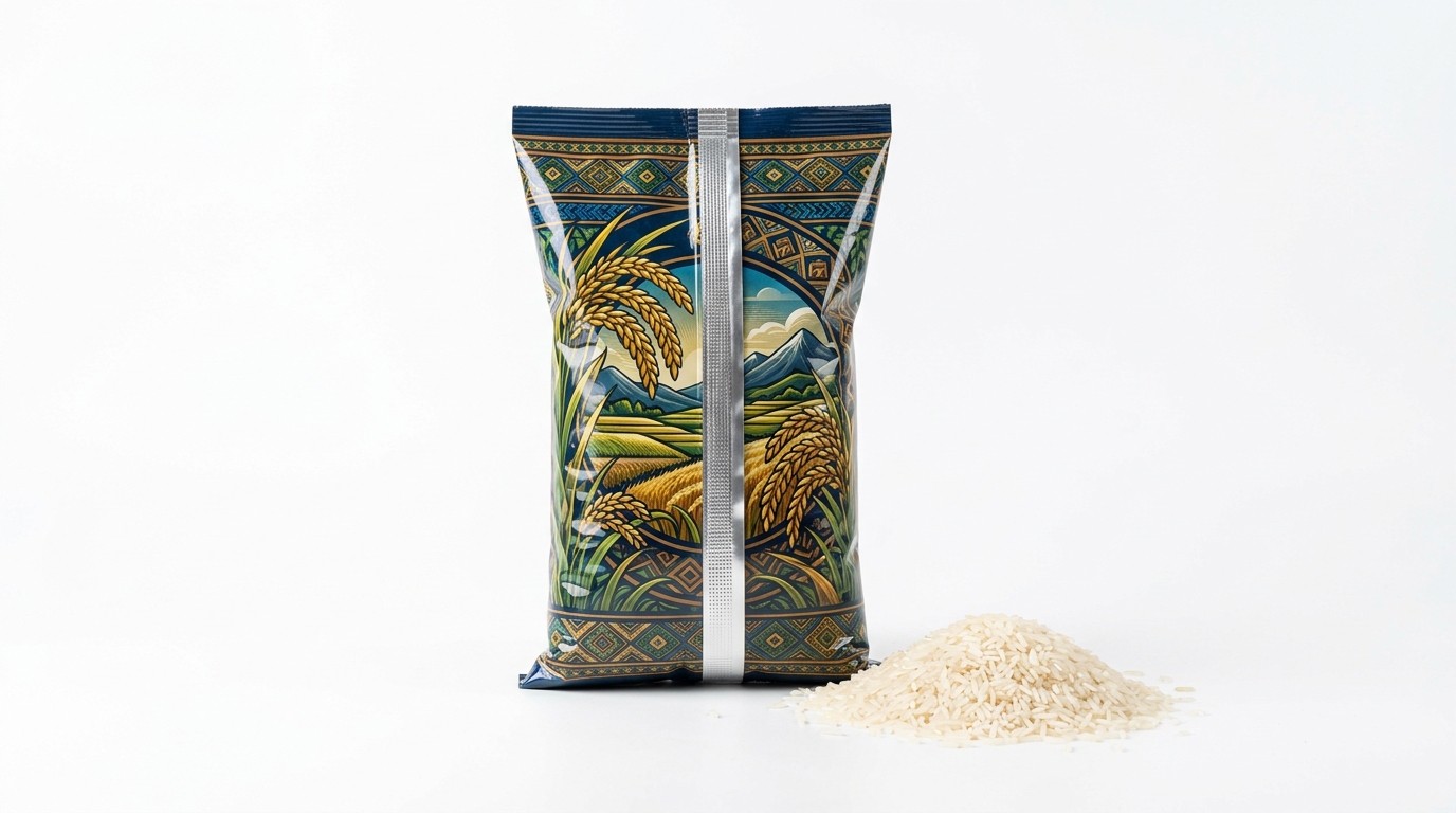 Custom printed heavy-duty pouch for premium basmati rice packaging