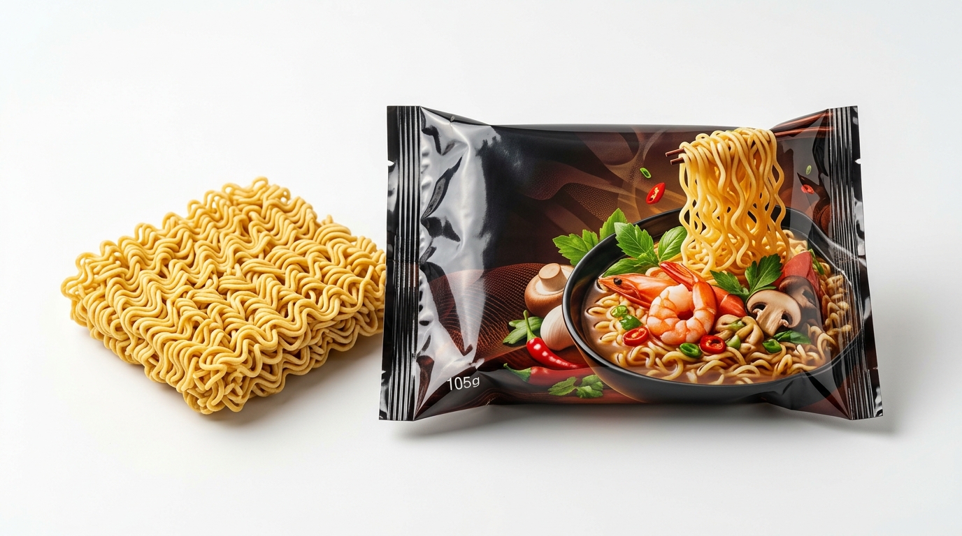Multi-layer laminated packaging pouch for instant noodles and pasta